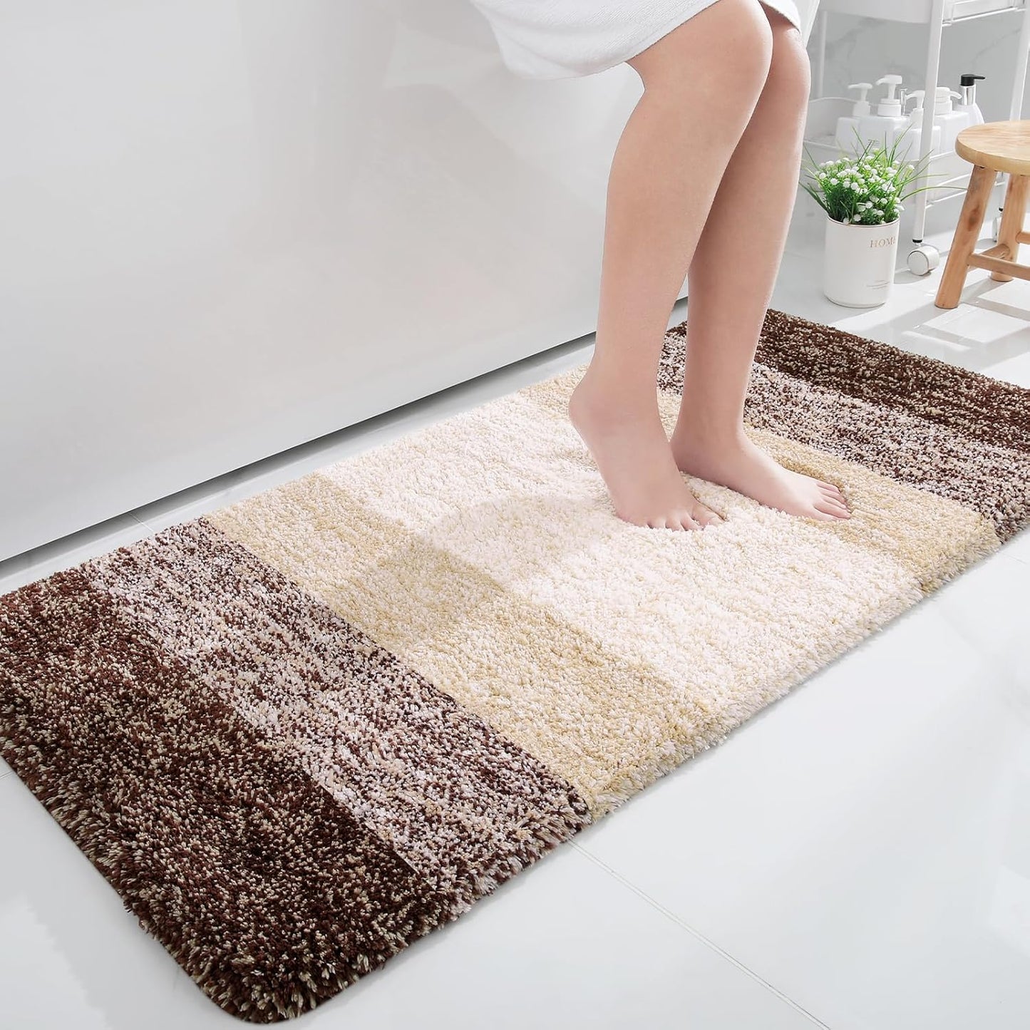 OLANLY Large Bathroom Rugs - Extra Soft Microfiber Mat, Quick Dry & Machine Washable | 45x27, Brown