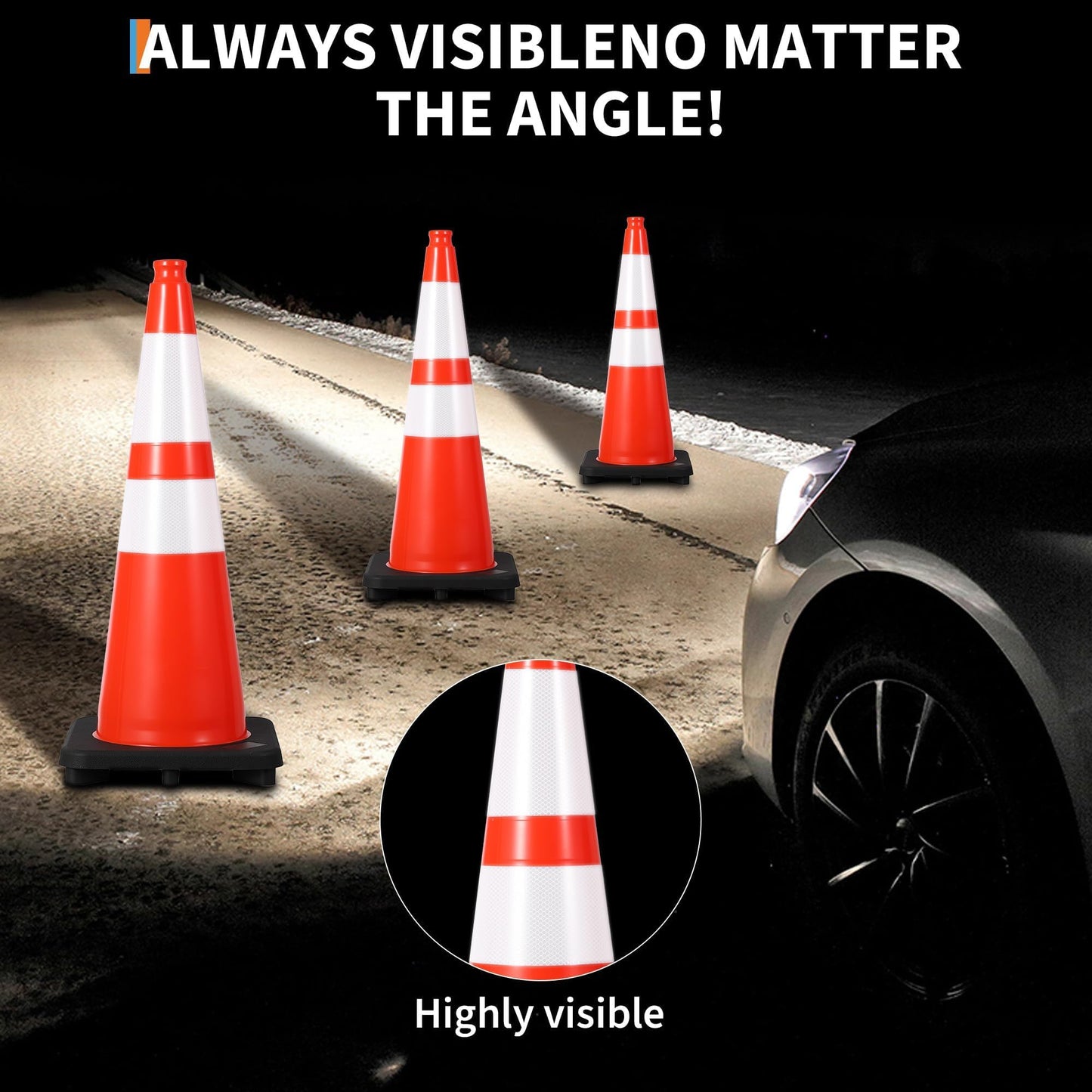 8 Pack 28 Inch Traffic Cones with Weighted Base - PVC Orange Safety Cones for Construction, Parking Lot, Driveway & Event Traffic Control
