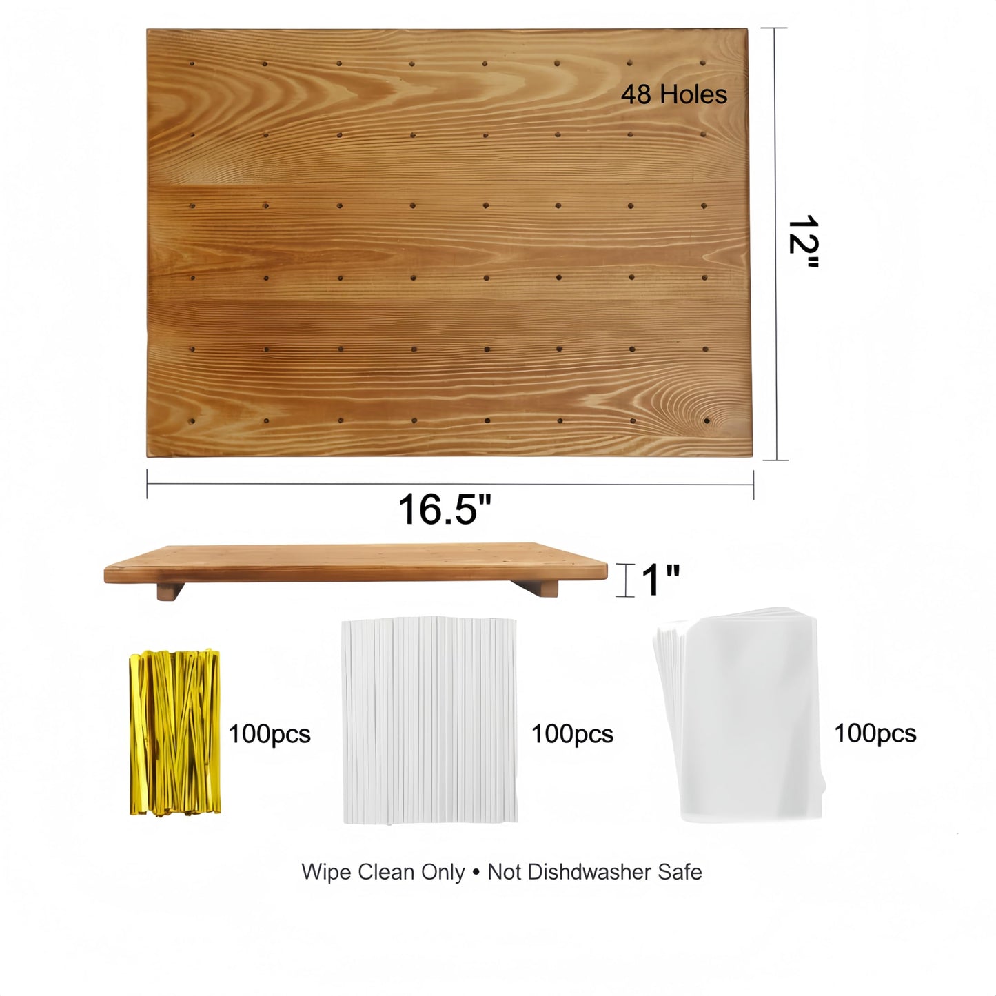Relaxing Garden 48 Hole Cake Pop Stand, Wooden Cake Pop Display Board with 100 Sticks, 100 Treat Bags & 100 Twist Ties, Dessert Table Holder for Birthday, Baby Shower, Wedding & Parties
