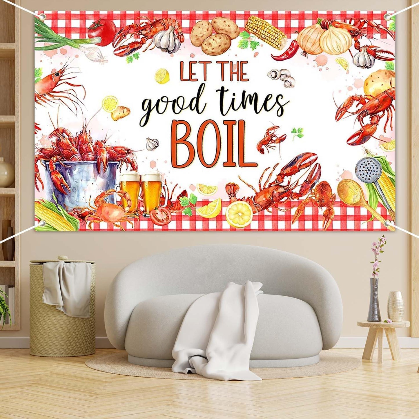 Joliaco (6x3.6ft) Crawfish Boil Birthday Banner Let The Good Times Boil Photography Background Red Seafood Boil Lobster
