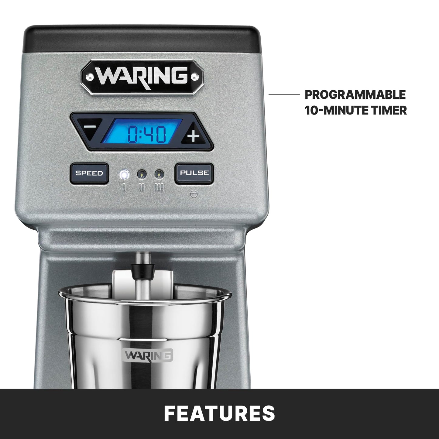 Waring Commercial Heavy-Duty Single Spindle Drink Mixer, 1 Horsepower Motor with Digital Timer, Milkshake Maker Machine for Ice Cream Shops, WDM120TX
