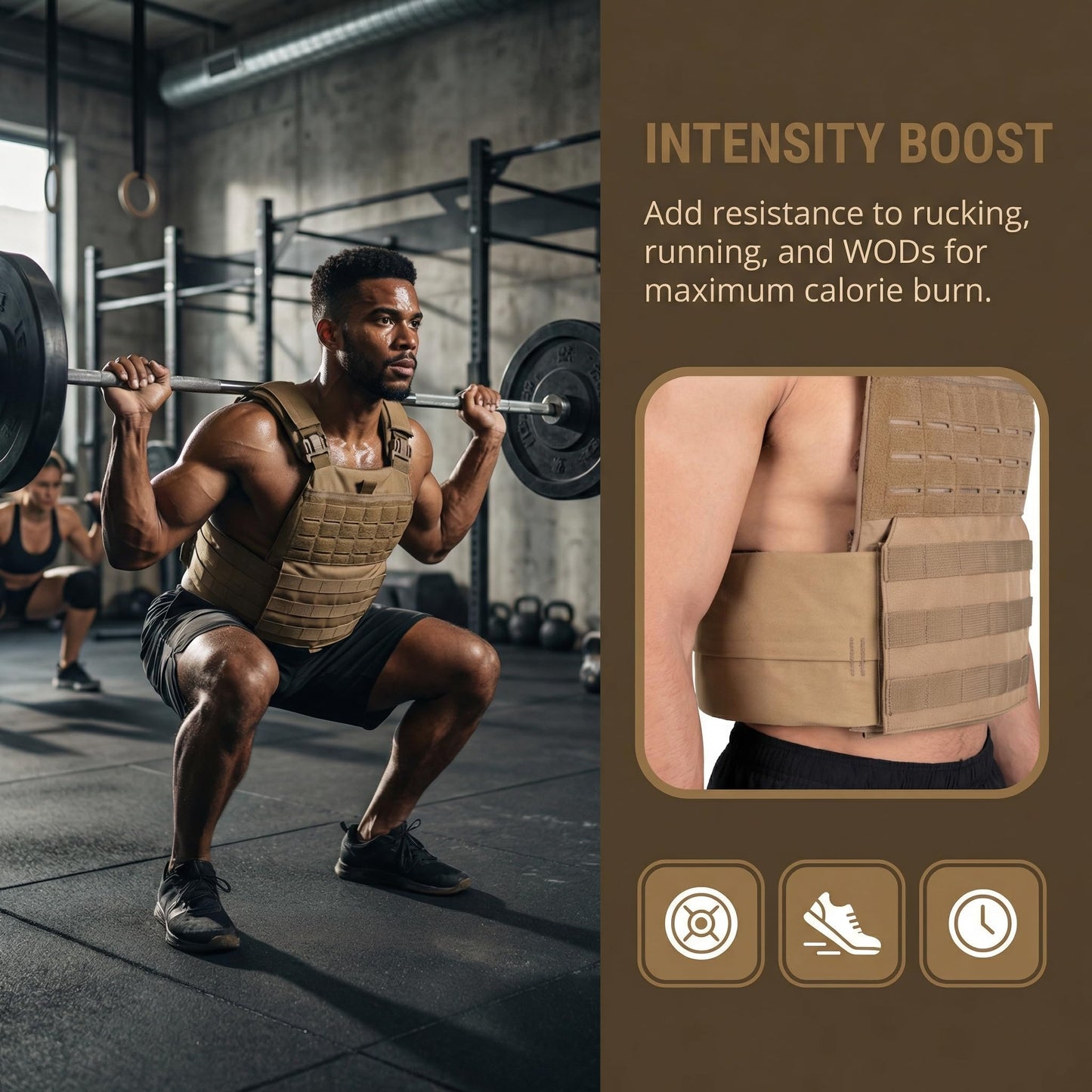 Tactical Weighted Vest for Men & Women, Adjustable Strength and Endurance Workout Vest with MOLLE Panel, Padded Shoulder Straps, Breathable Mesh, Quick Release Buckles for Running, Rucking, Training, Fitness (Coyote)