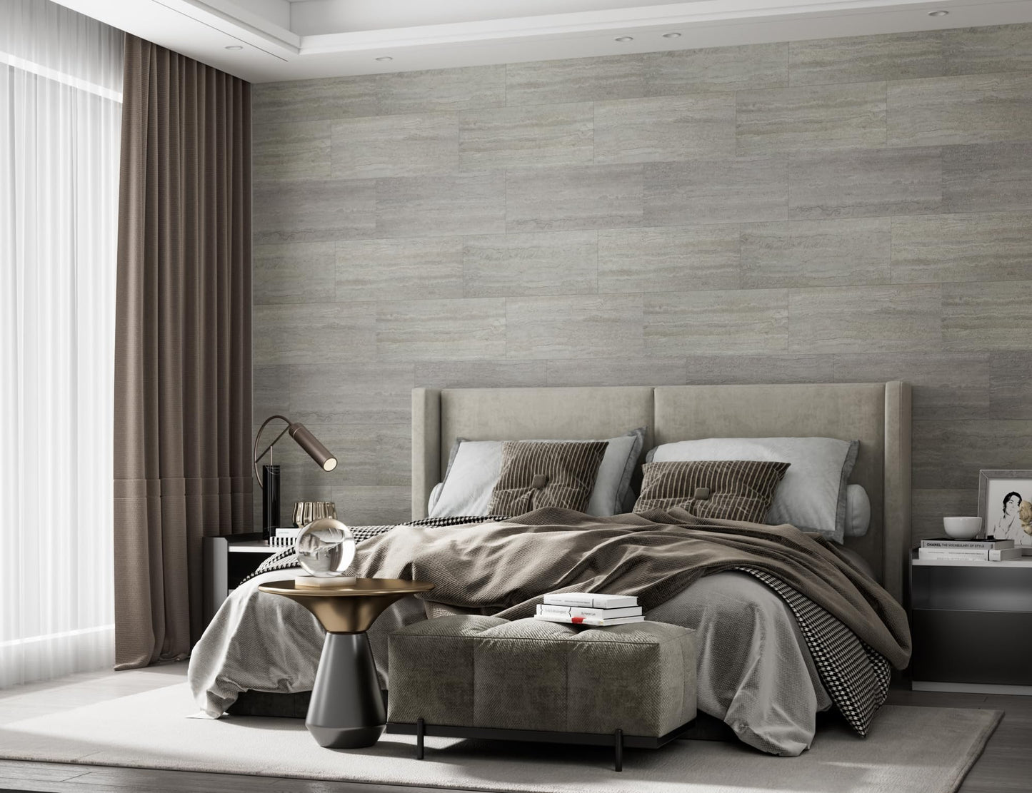 SINGULARWOOD 15pcs/26.46 sq ft Soft Stone Wall Tiles, Flexible Travertine Rock Panels for Interior and Exterior Walls-Cement Gray.