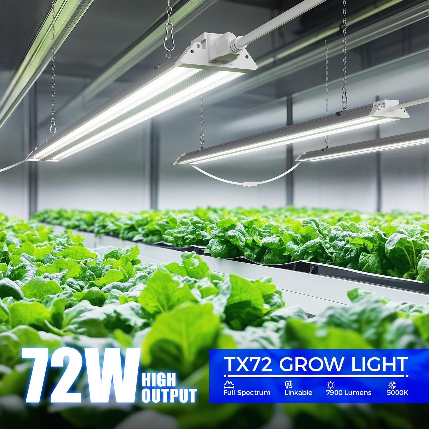 Barrina TX72 Grow Light for Indoor Plants, 72W, High PPFD, 5000K Daylight, 4FT, Aluminium and PC, Linkable, 1 Pack