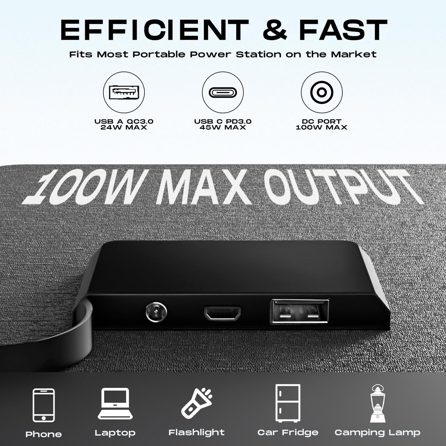 MARBERO 100W Portable Solar Panel IP68 Waterproof 100 Watt 20V Foldable Solar Panel Charger for Power Station QC3.0 USB & DC Output >23% High Efficiency for Camping Outdoor Home RV Blackout Cloudy