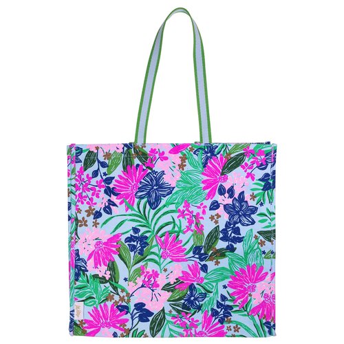 Lilly Pulitzer 18" x 17" Eco Tote, Market Shopper Bag, Oversize Reusable Grocery Tote with Comfortable Shoulder Strap (Endless Summer)