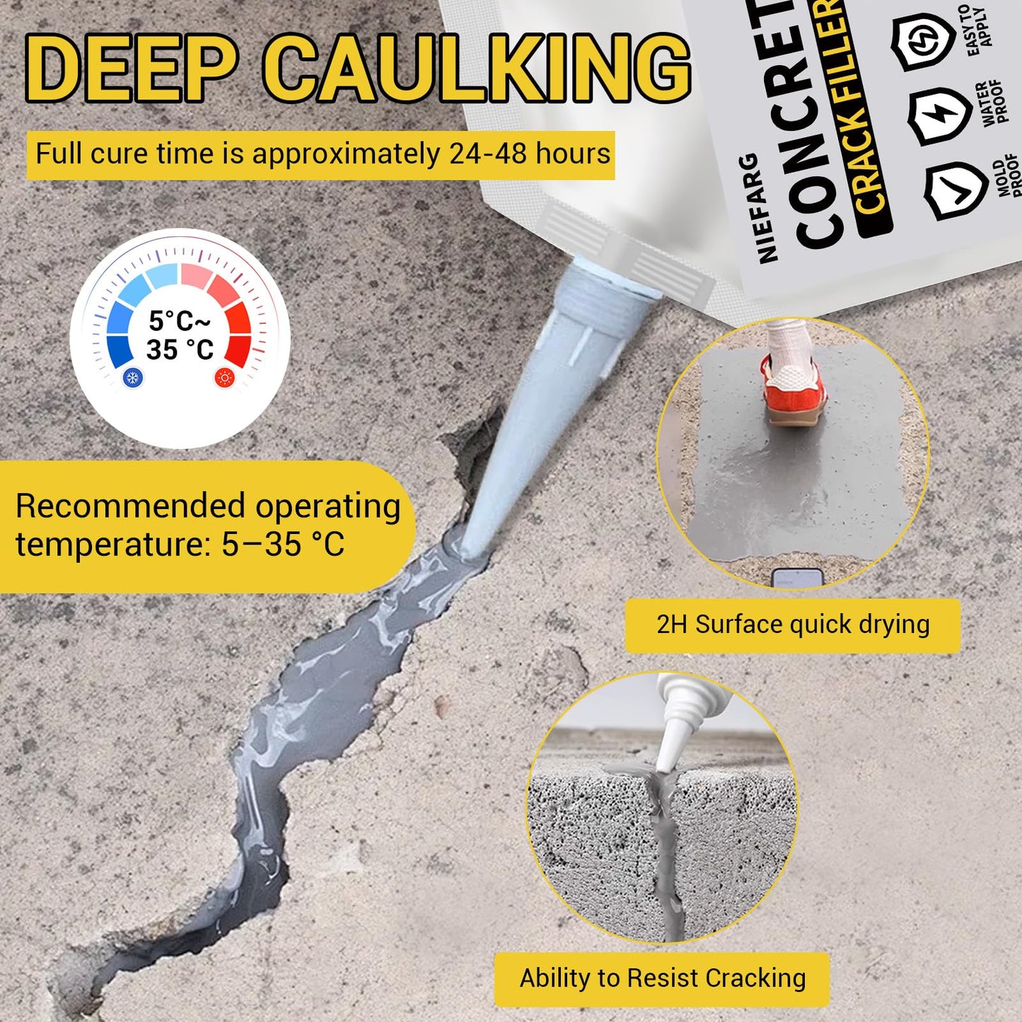 Concrete Crack Filler for Driveway, High Elasticity Cement Crack Filler, Self Leveling Quick Drying Sealing Adhesive for Outdoor, Patio, Waterproof (3.3 LB)