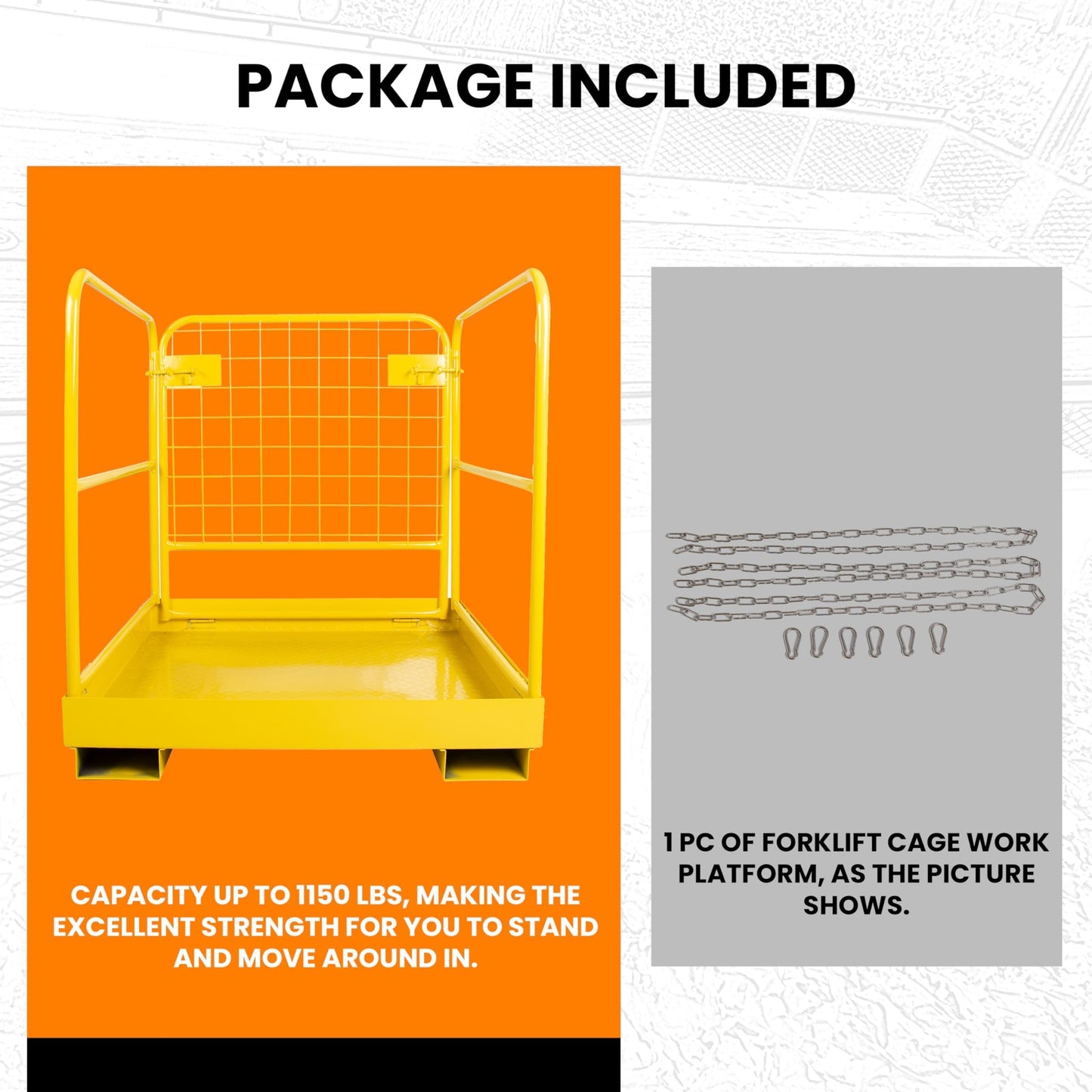 KUAFU Heavy Duty Steel Forklift Safety Cage - 36x36 Foldable Work Platform, 1200 LBS Load Capacity