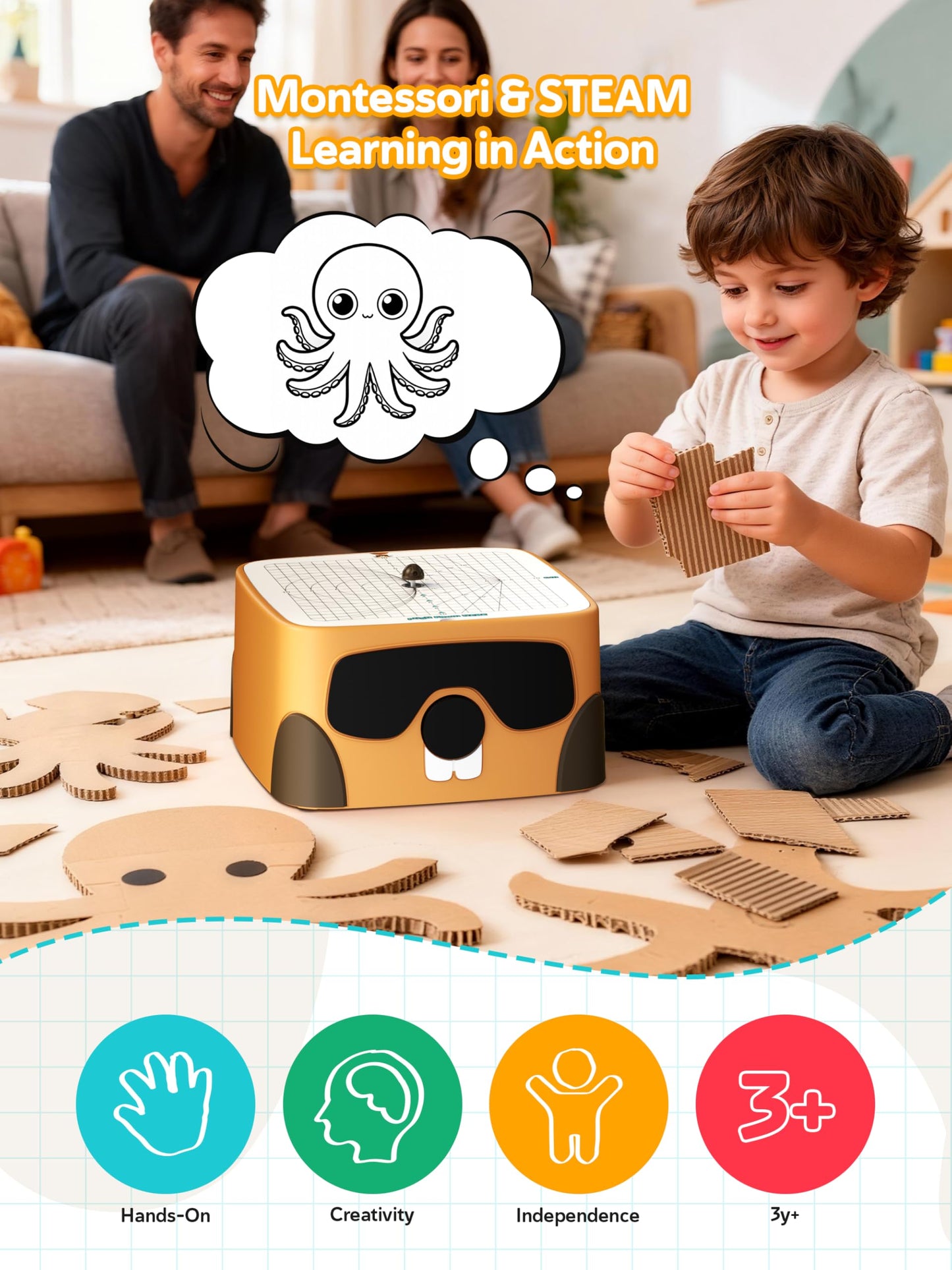BEAVERBOT Cardboard Cutter for Kids, Safe DIY Cardboard Construction Tool Kit, Educational Craft Toy for 4+ Boys and Girls, for Creativity Projects 3D Models