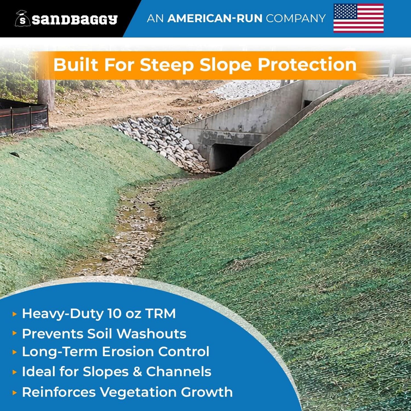 10 oz Turf Reinforcement Mat for Erosion Control – TRM for Slopes & Channels | USA Made - Sandbaggy (5, 8 ft x 112.5 ft Roll)