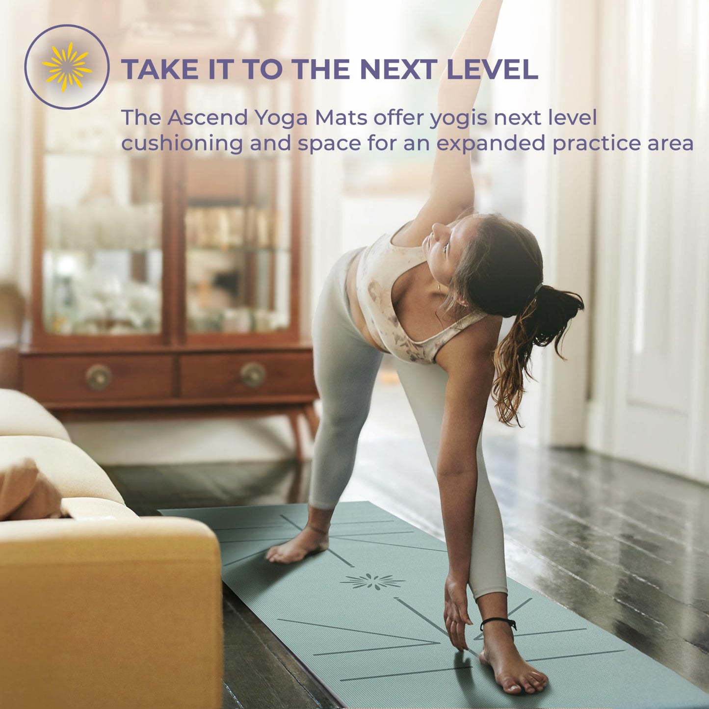 Ascend Yoga Mat with Alignment Marks - Premium 6mm Thick, 72" x 24" Reversible Exercise Mat - Non Slip, Tear Resistant, Workout Mats for Pilates, Home, Studio, Gym, Floor Stretching - Sage Haven - Printed