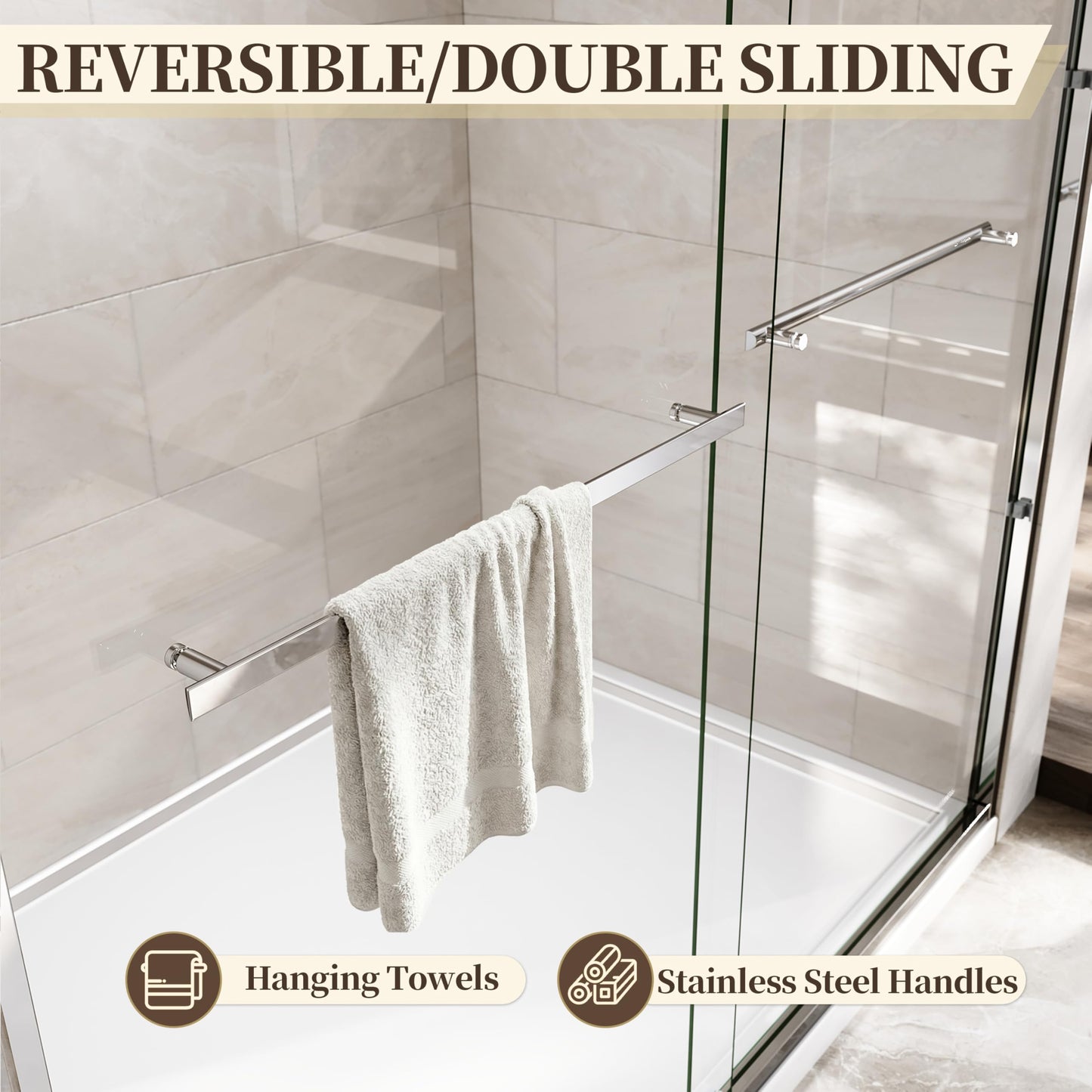 ENSO SENKA 44-48" W x 72" H Semi-Frameless Bypass Sliding Shower Door, Easy-to-Clean Treated Clear Tempered Glass, Polished Chrome