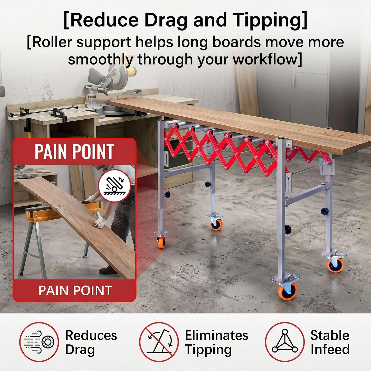Expandable Roller Conveyor for Warehouse Packing, Adjustable Height 27.5''-43'' with Wheels, 13.7''-47'' Retractable Length, 600 lbs Capacity Roller Conveyor and Roller Conveyor Transfer Stand