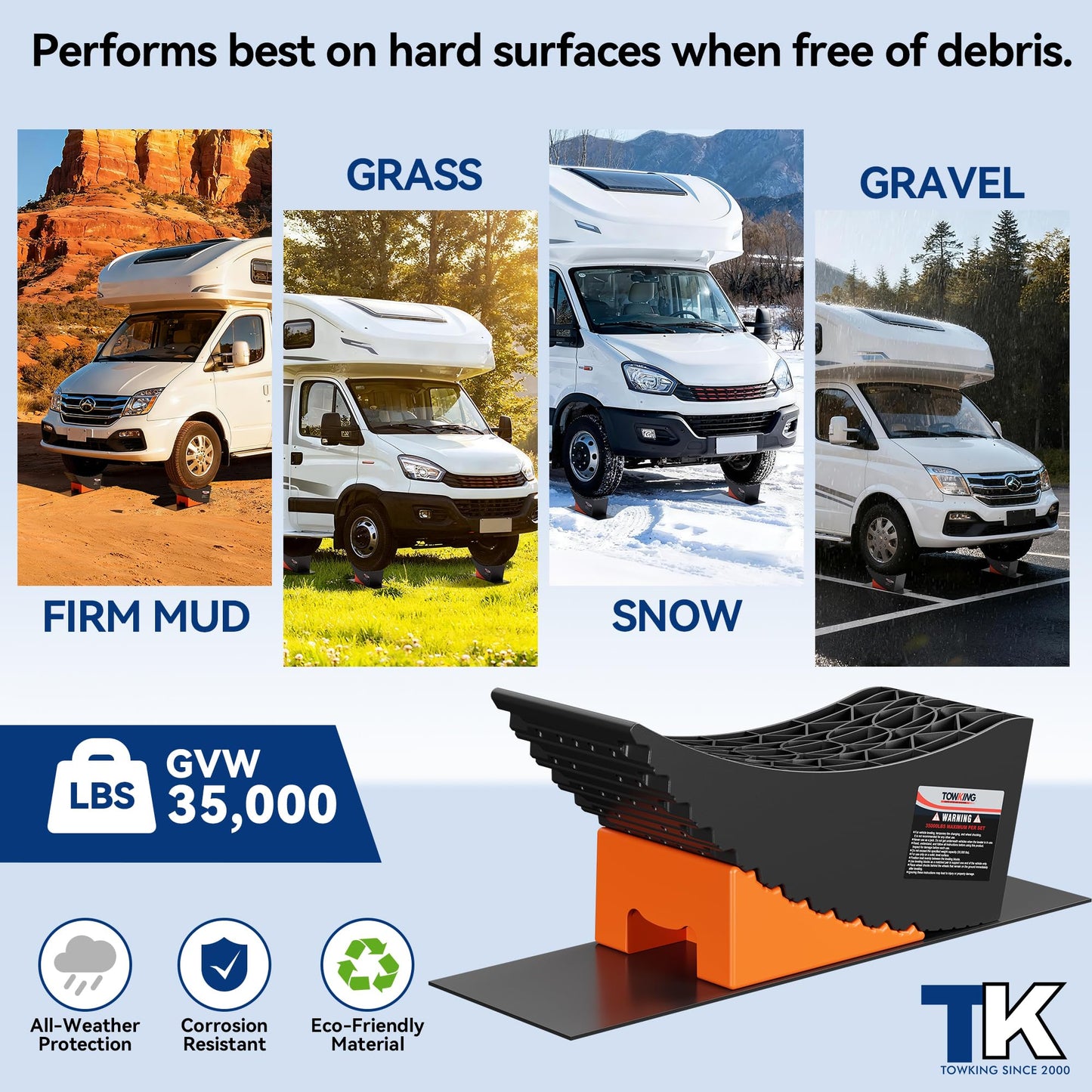 TOWKING Curved Leveling Blocks, 6" Lift, 35,000 lbs, Raised Tire Change Ramp, 2-Pack Heavy Duty Camper Leveler System, Perfect for 5th Wheels, Class A Motorhomes, and Wide-Axle Trailer