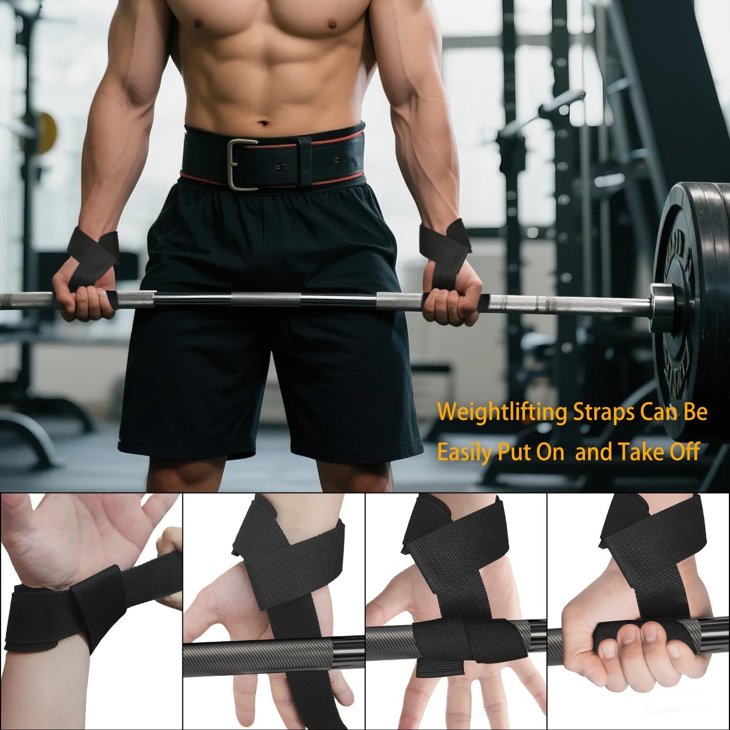 Fitness Workout Set Includes 2 Adjustable Wrist Brace Band 2 Weight Lifting Grips 2 Lifting Straps for Men and Women Weightlifting,Bodybuilding,Gym Workout,Strength Training and Resistance