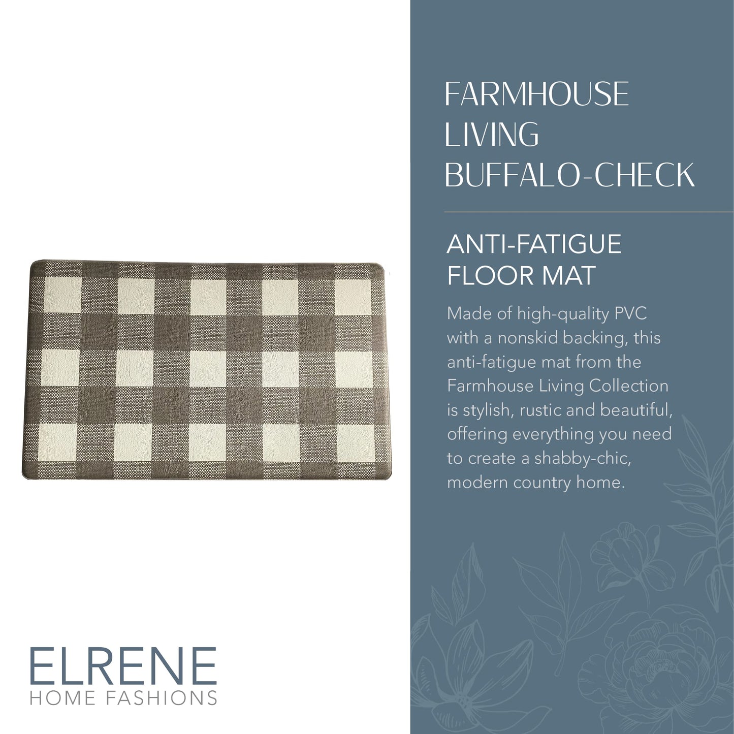 Elrene Home Fashions Farmhouse Living Rustic Comfort Anti-Fatigue Kitchen Mat, 18" x 48", Gray/White