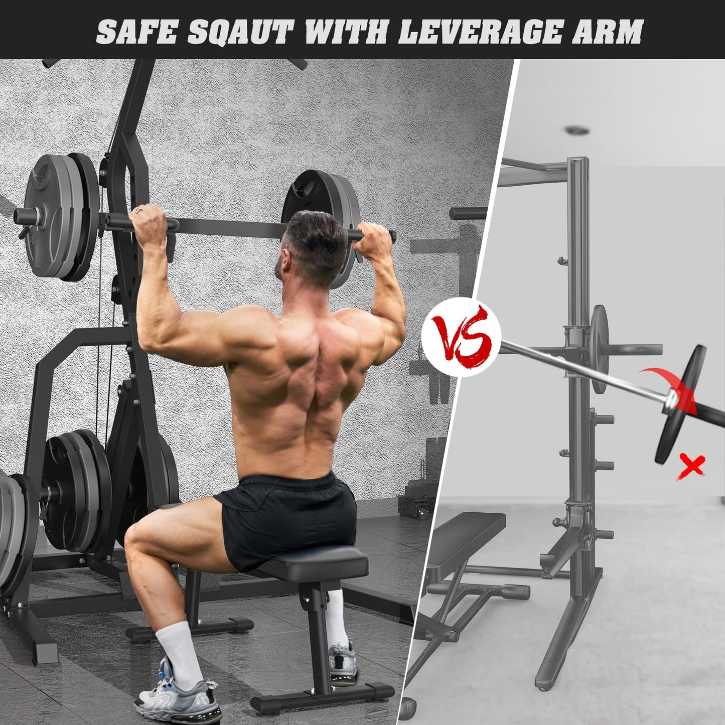 DONOW Leverage Gym Power Rack Squat Rack Lever Gym with LAT Low Row System Home Gym System Workout Station 2:1 Ratio (Without Weight Plates)
