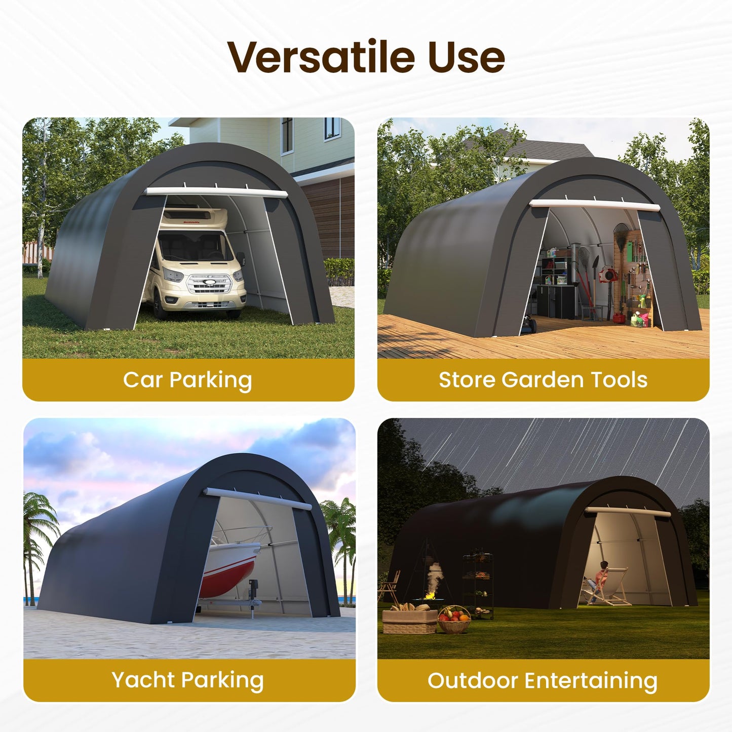Wisteria Lane Heavy Duty Carport with 4 Cloth Bags, All-Weather Car Canopy with 2 Roll-up Doors, Portable Garage Storage Shelter Shed for Boat, Truck, or Garden Tools, 12' x 25'