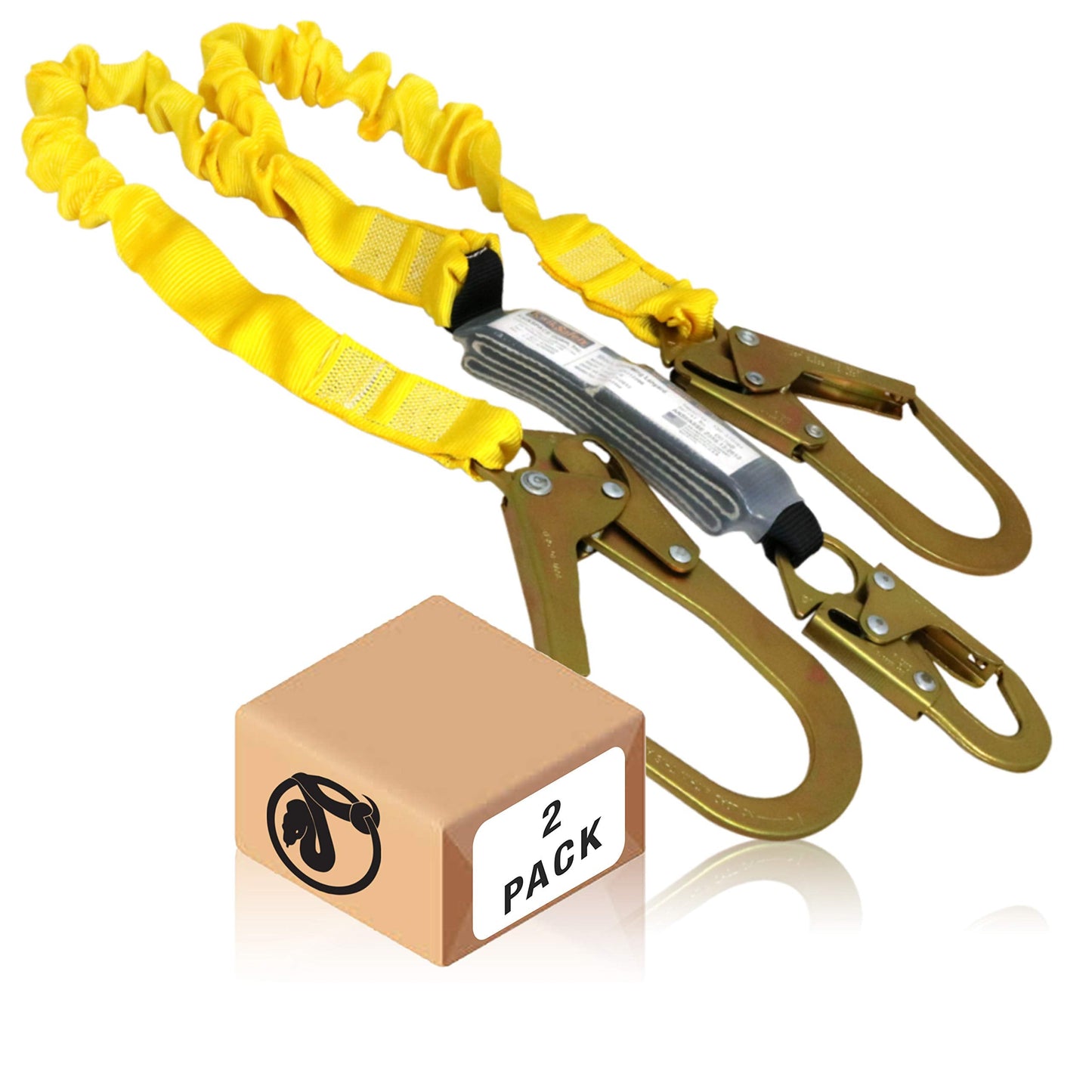 KwikSafety - Charlotte, NC -PYTHON [2 PACK] External Shock Absorber Double Leg 6ft Safety Lanyard OSHA ANSI Fall Protection Restraint Equipment Snap Rebar Hook Construction Arborist Roofing