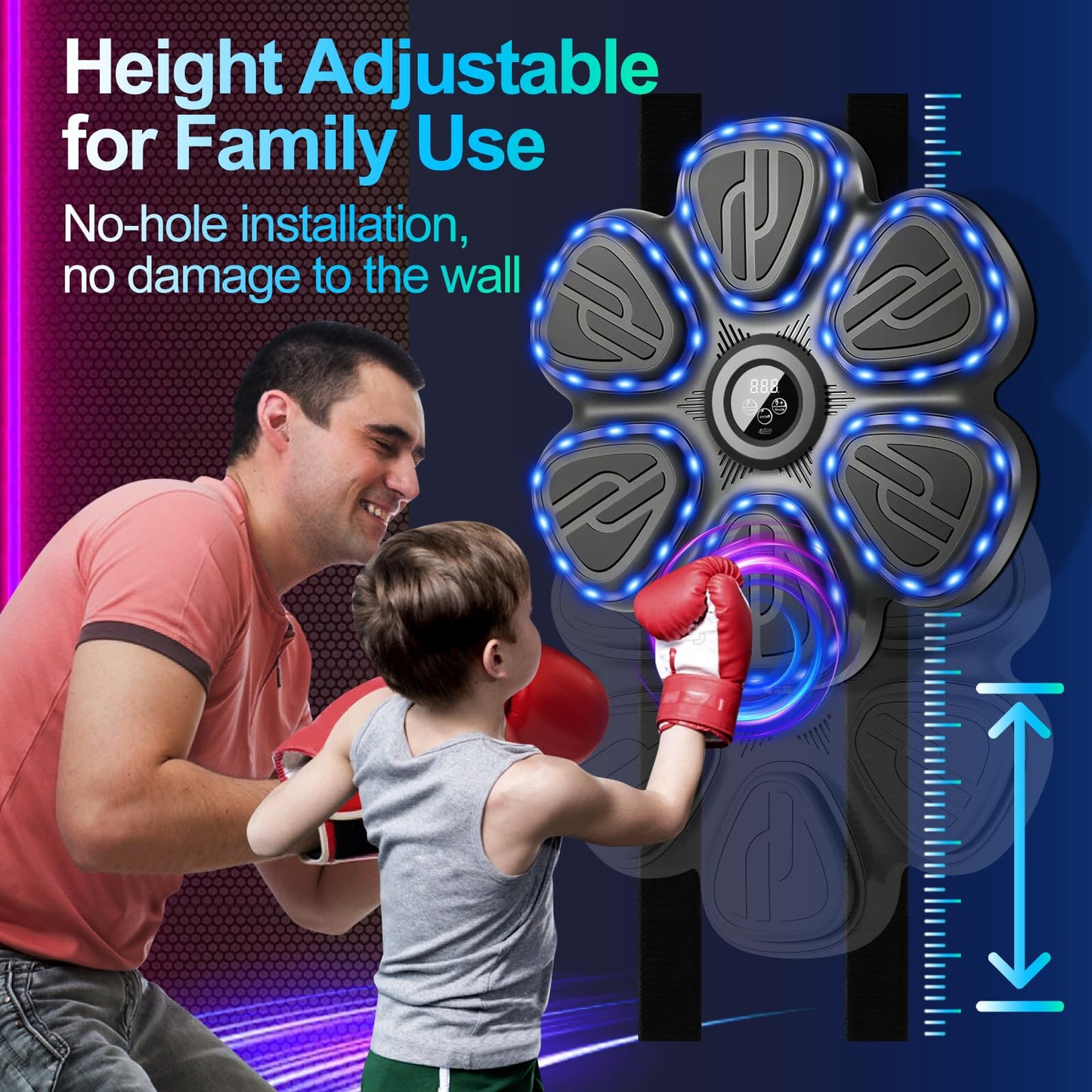Terrepulse Music Boxing Machine for Kids,Wall Mounted Training Punching Machine for Teenager & Adults,Smart Interactive Boxing Machine with LED Lights & Bluetooth (Black)