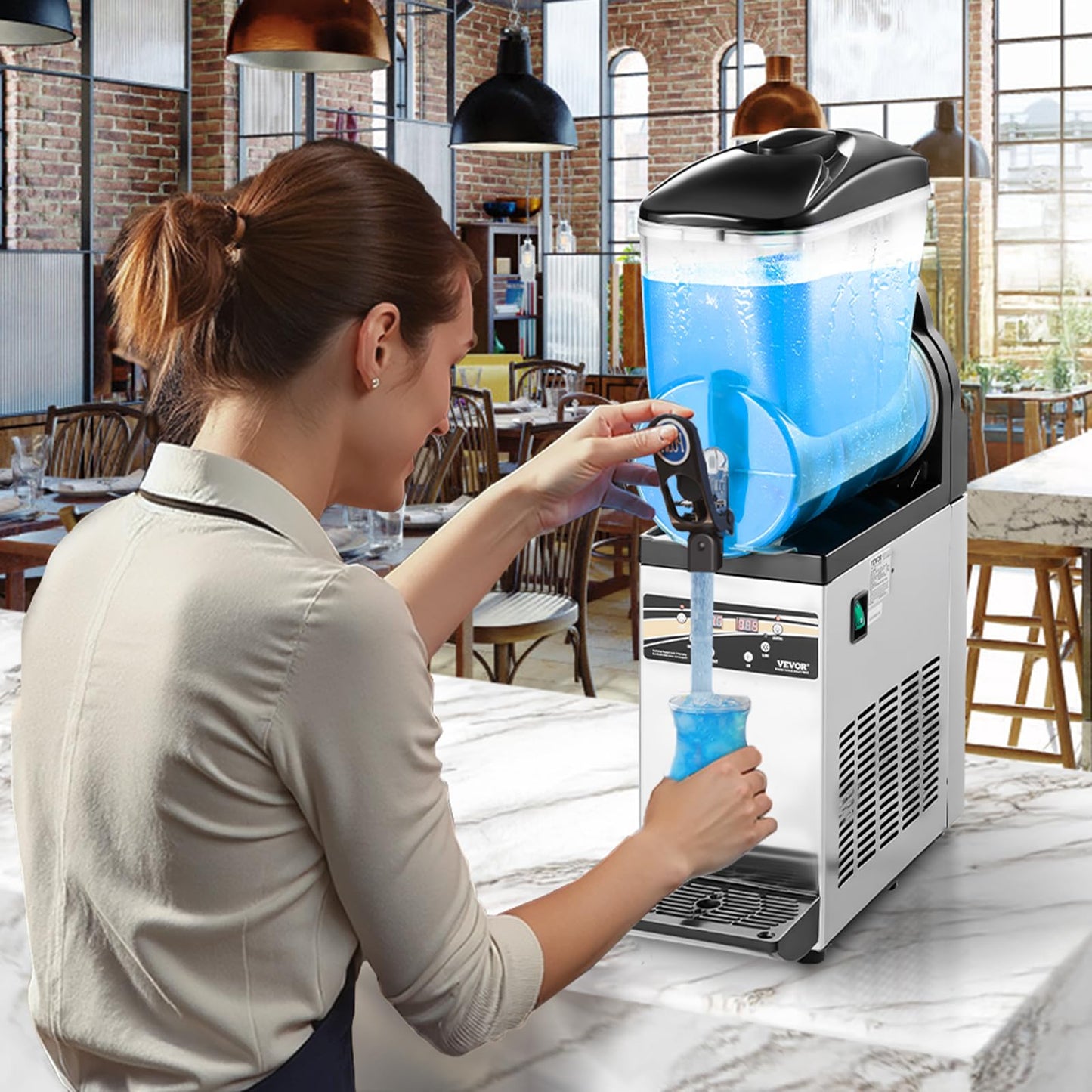 VEVOR Slushie Machine, 15L Single Tank Commercial Margarita Machine, 60 Cups Stainless Steel Margarita Smoothie Frozen Drink Machine, Slushy Machine for Home Party Restaurants Cafe Bars