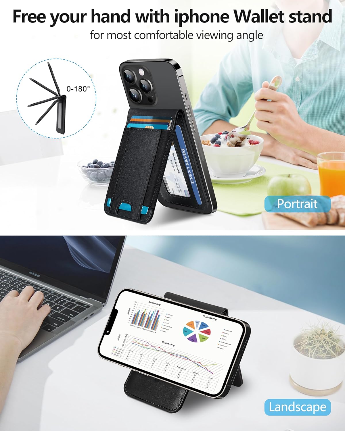 17/16/15/14 Max/14 Pro/14/14 Plus/13/12 9 ExtreLife for Magsafe Wallet, Adjustable Stand, Open ID Window, Magnetic