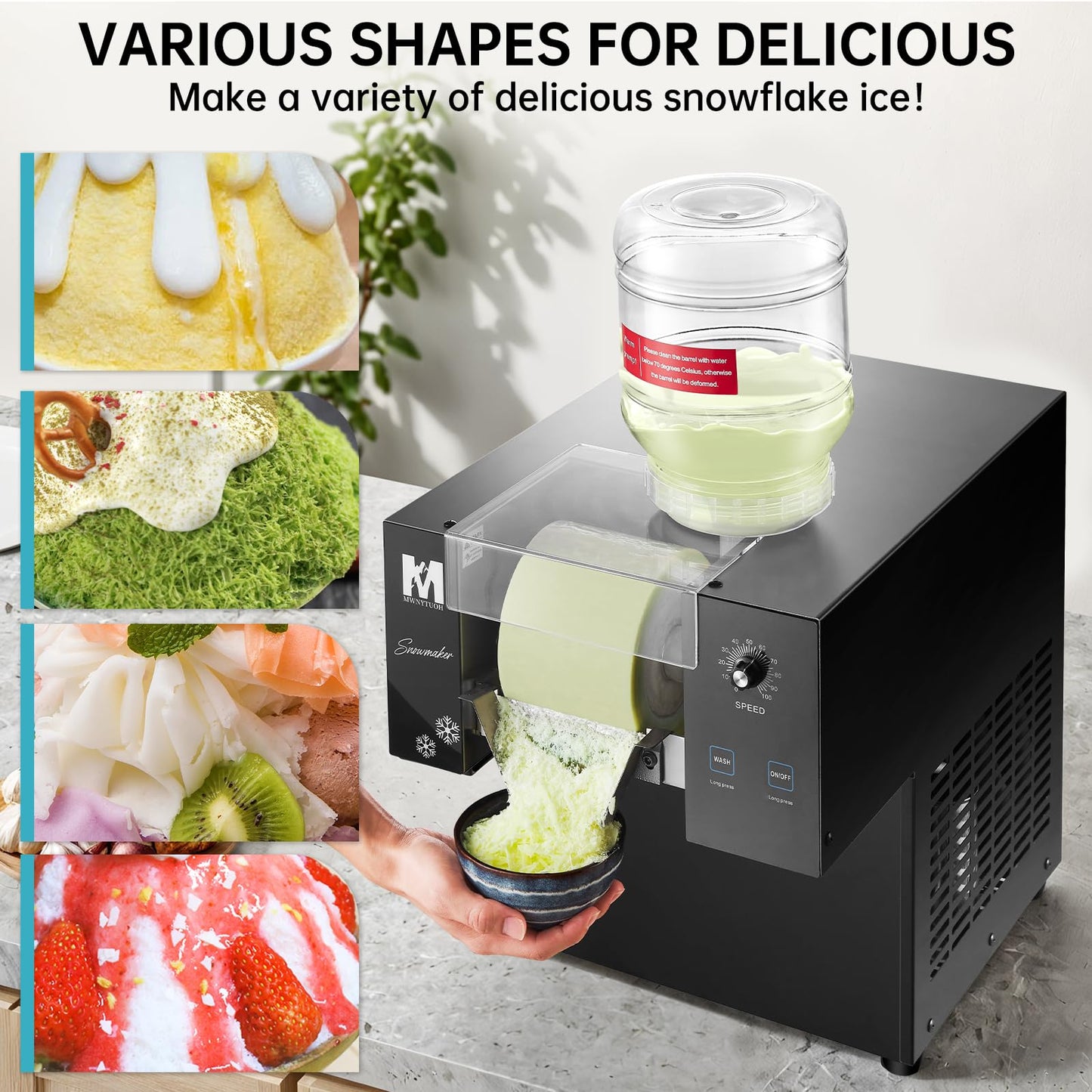 MWNYTUOH Snowflake Ice Machine, 330.6LBS/24H 660W Shaved Ice Machine, Rapid Cooling, Food-Grade Stainless Steel Material, Snowflake Ice Maker for Dessert, Ice Cream,Suitable for Party＆Commercial Use