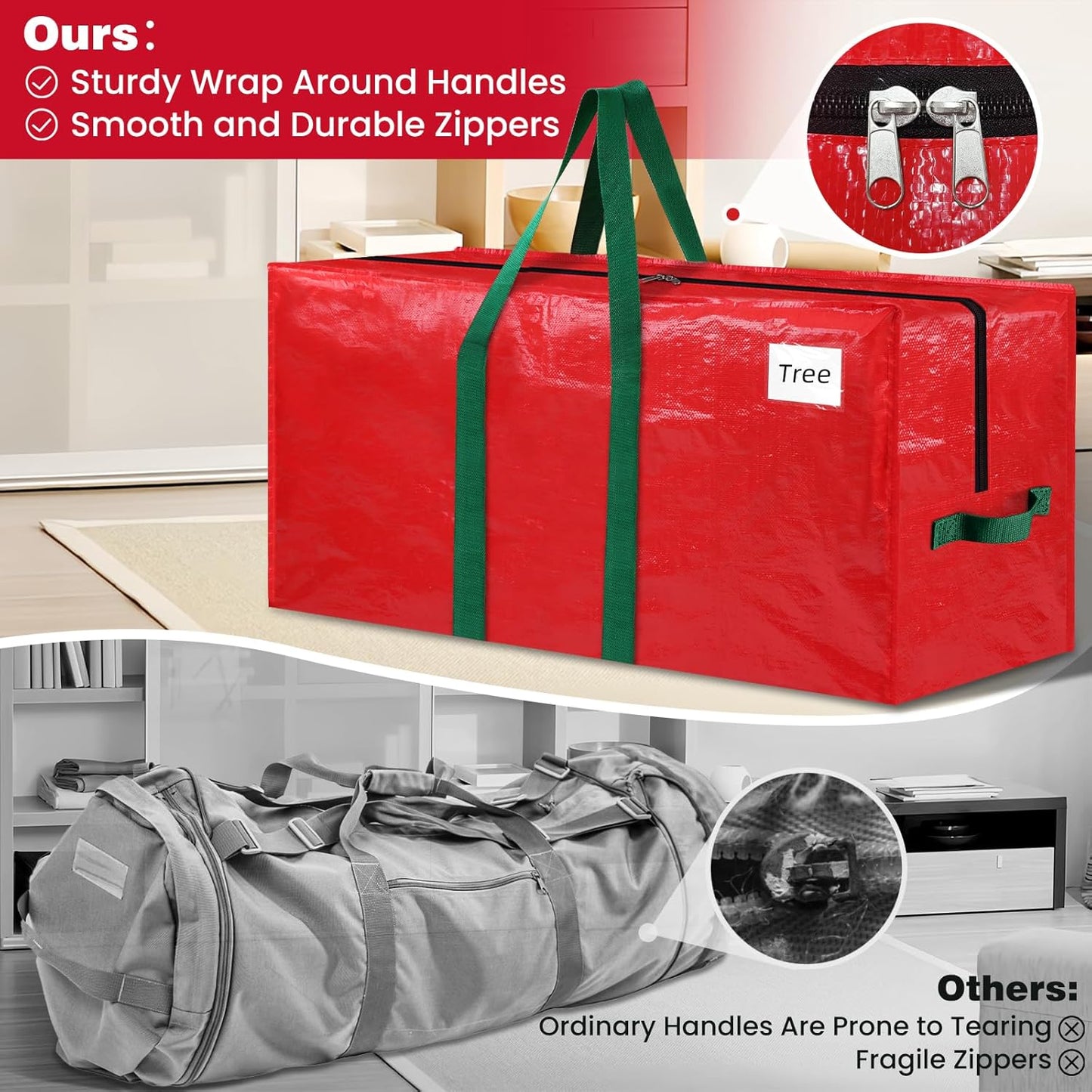 RoomHacks Christmas Tree Storage Bag - Durable Waterproof 9 Ft Holiday Tree Tote with Handles & Tag Pocket