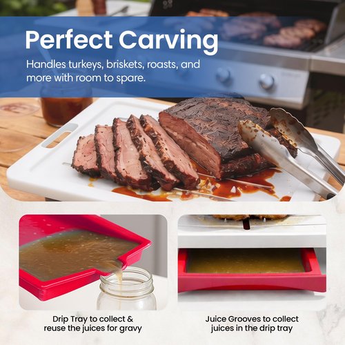 Large Cutting Board - XL Deluxe Meal Prep System with Meat Thermometer, Juice Groove, Spikes, Drip Tray & Removable BPA Free Cutting Board - Patented Multi-Feature Design Carving Board - Kitchen Gifts