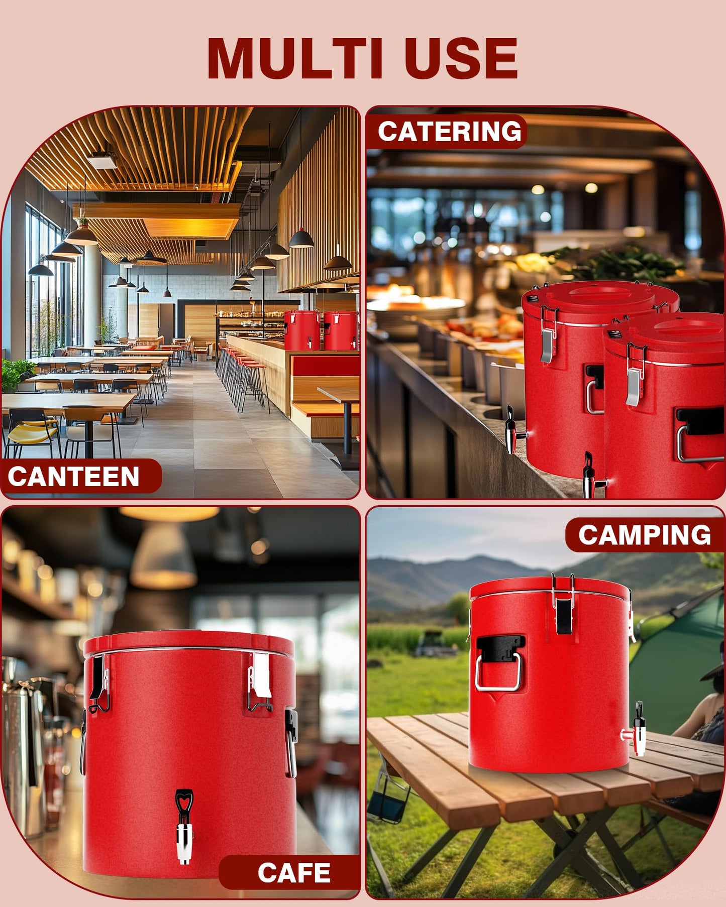 PYY Insulated Beverage Dispenser 8 Gallon - Hot Drink Dispenser with 304 Stainless Steel Interior & Spout, Commercial Thermal Container for Hot and Cold Drink, Portable Outdoors Water Cooler Jug