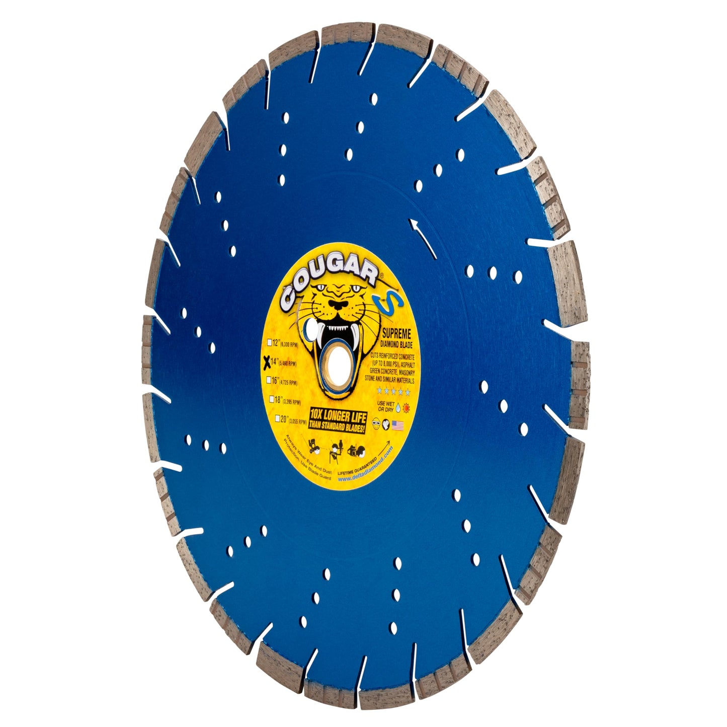 Cougar S 14 Inch 10-Pack Concrete Diamond Blade, Supreme Segmented Blade, Dry/Wet Fast Cutting High-PSI Concrete, Asphalt, Green Concrete, Stone, 1"-20mm Arbor