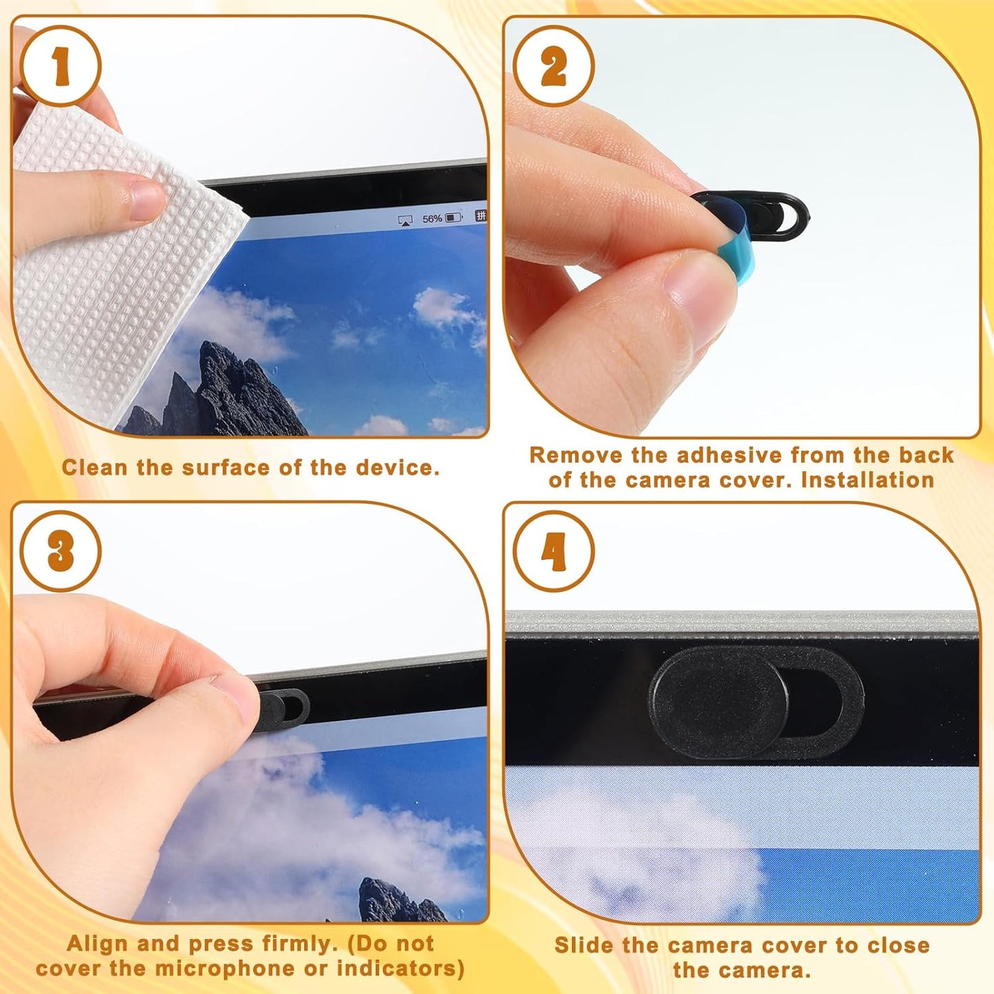 Alrhso 50 0.023 Inch Pcs Webcam Cover Slide, Ultra-Thin Universal Camera Privacy Cover Black Phone Camera Covers Slide