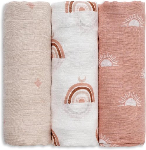 GLLQUEN Baby Receiving Blanket - Soft Cotton Muslin Swaddle Wraps for Newborns | 3 Pack (Sun)