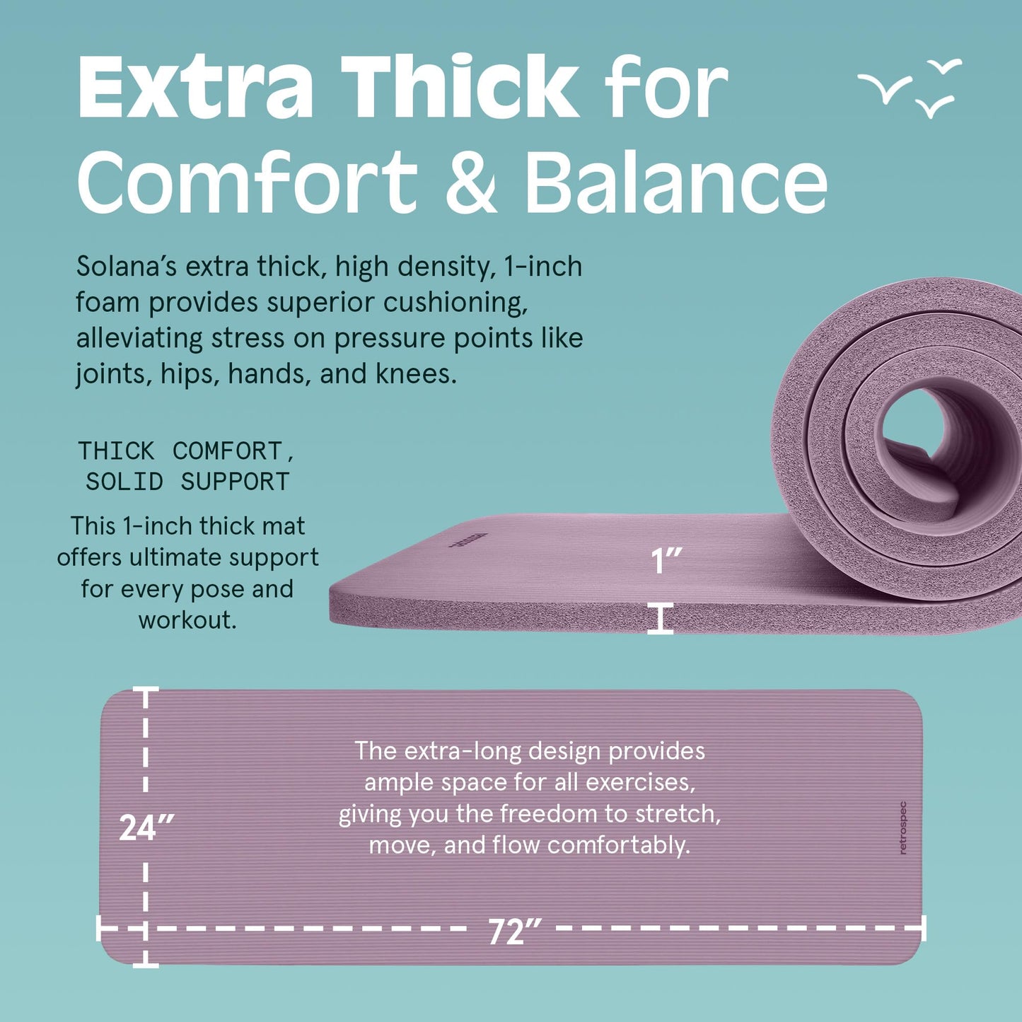 Retrospec Solana Yoga Mat 1" Thick with Nylon Strap for Men & Women - Non Slip Exercise Mat for Home Yoga, Pilates, Stretching, Floor & Fitness Workouts, Violet Haze