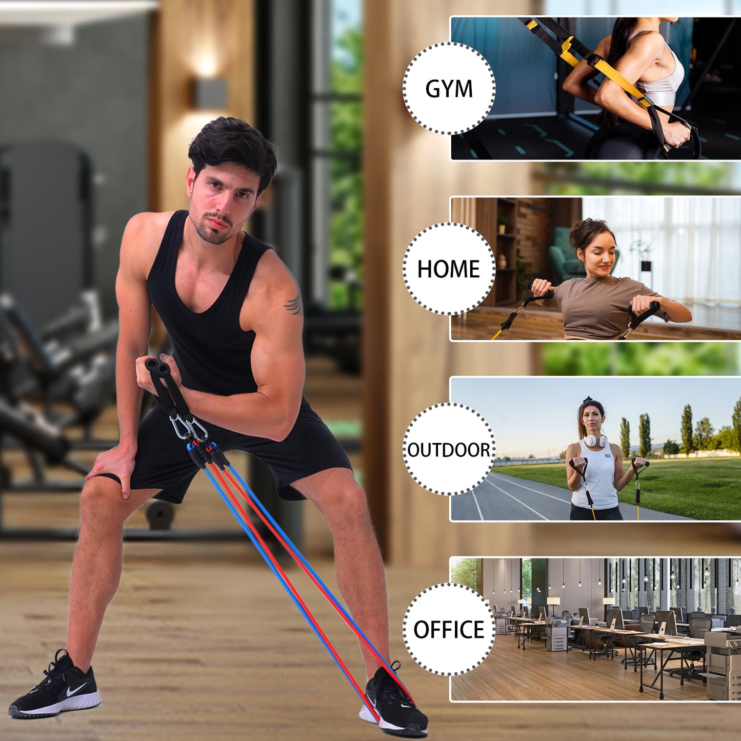 Resistance Bands with Handles for Working Out Women and Men, Exercise Bands with Door Anchor, Stretch Bands for Home Workouts, Simple Guide Included (3pcs Set - 90 lbs)