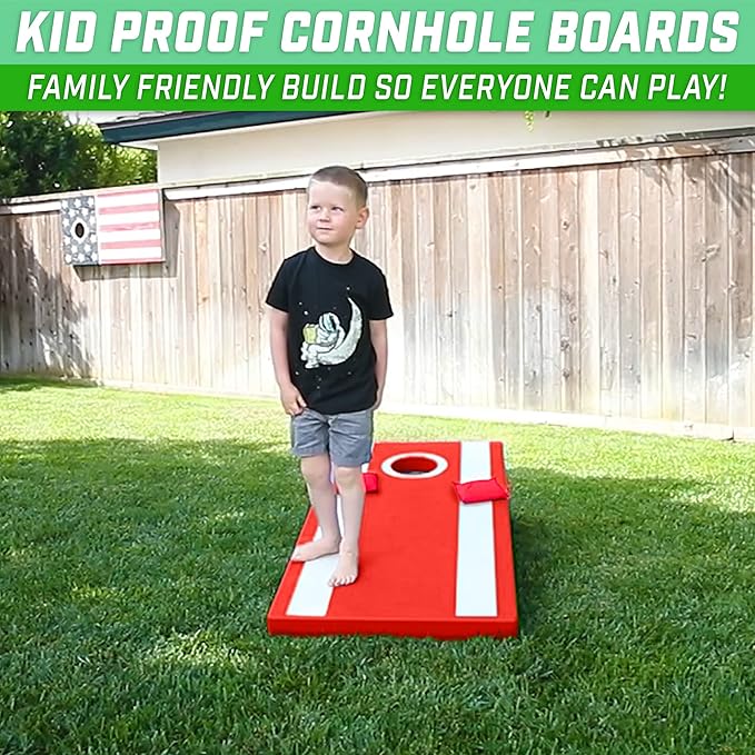 GoSports 4 x 2 ft All Weather Cornhole Boards - American Flag, Red, or Blue - Game Set Includes 8 Bean Bags & Rules