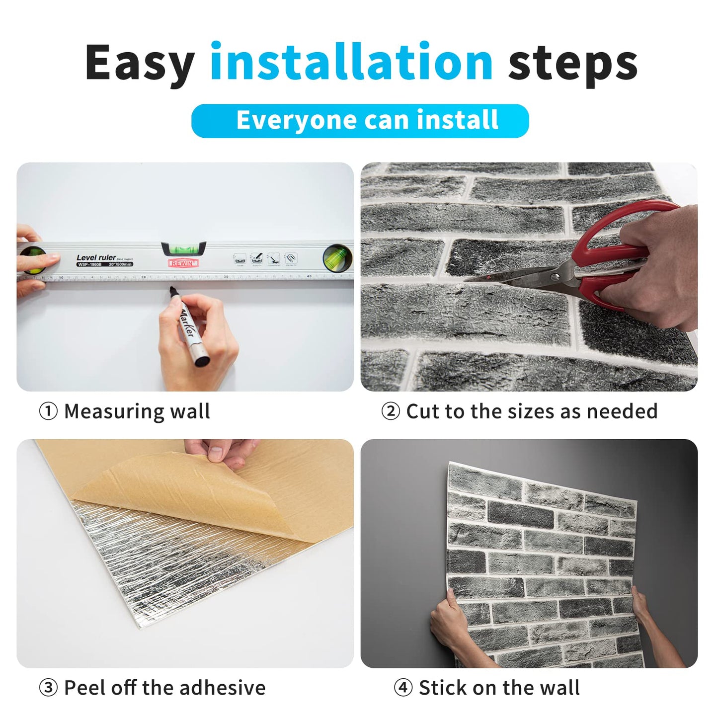 Art3d 20-Pack105 Sq.Ft Faux Brick 3D Wall Panels Peel and Stick in Stone Ash, Self Adhesive Waterproof Foam Wallpaper for Bedroom, Bathroom, Kitchen