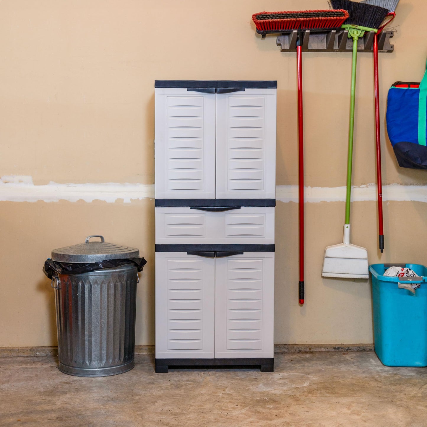 Sunnydaze 57" H Resin Garage Storage Cabinet - Garage Cabinet with 2 Adjustable Shelves - Freestanding Utility Storage for Laundry Room, Office, Basement - Gray