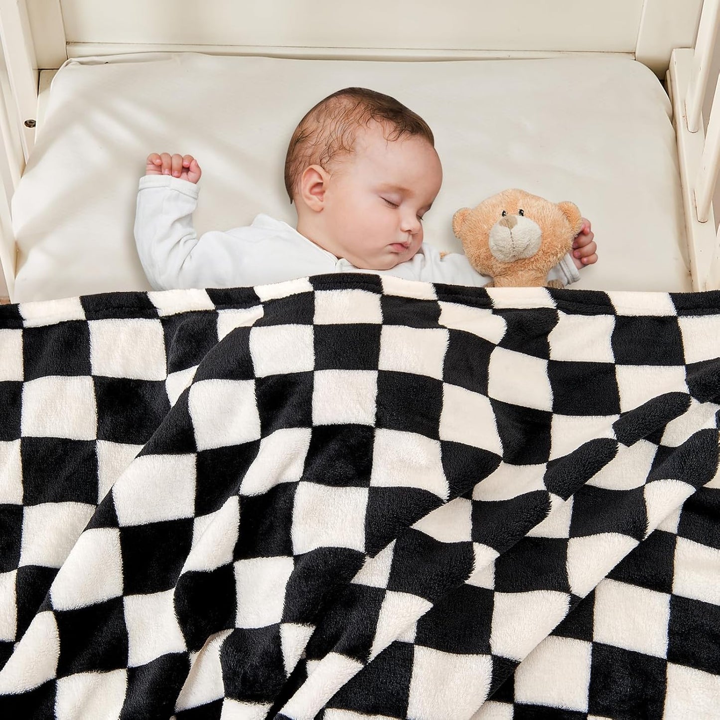 Yurhap Checkered Baby Blanket - Ultra Soft Fleece Receiving Blanket for Infants | 30"x40", Black