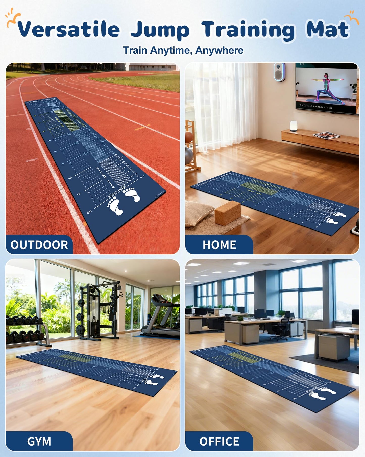 Newzela Standing Long Jump Mat, Broad Jump Measurement for School and Home Exercise, Non-Slip Gym Mat for Workout Training