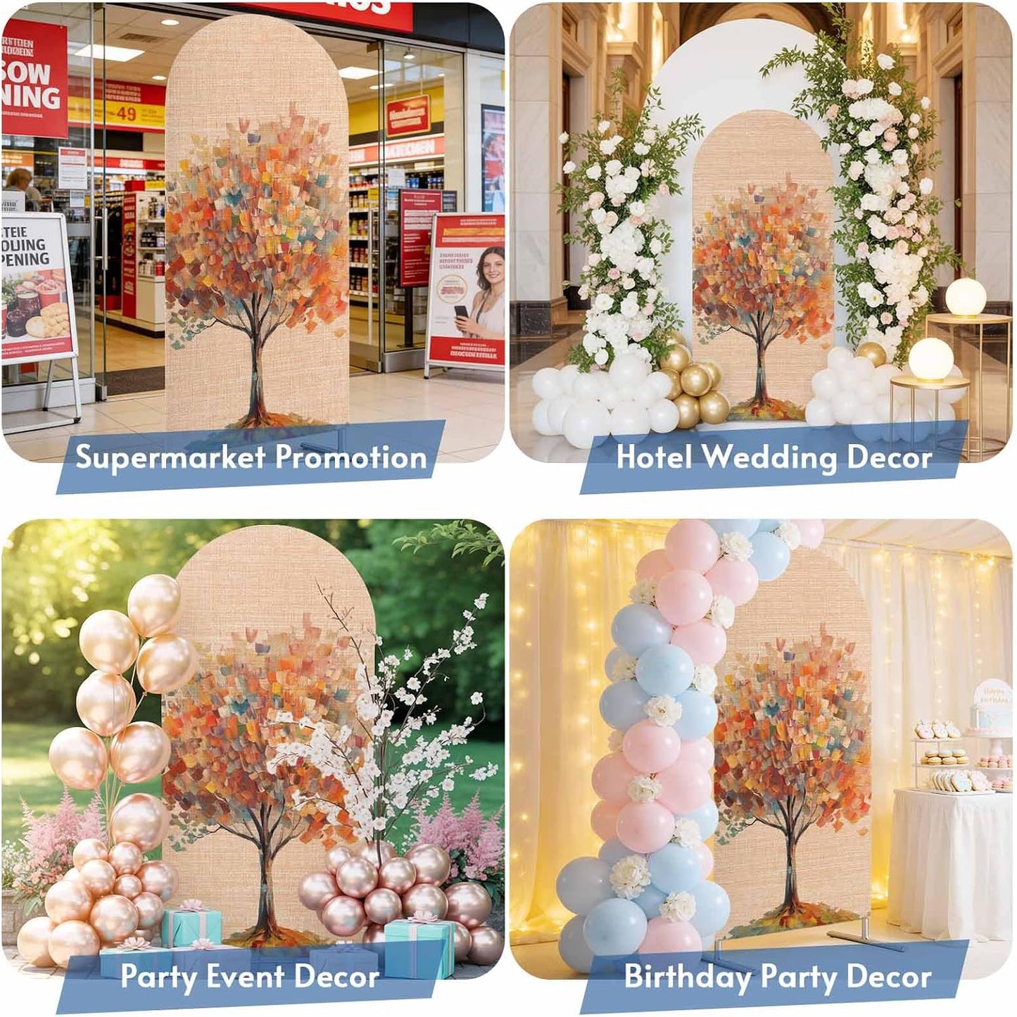 Jnbasdffb 6.6 Fall Tree Modern Wedding Arch Cover,Stretchy Spandex Arch Backdrop Stand Covers FT,Abstract Art Oil