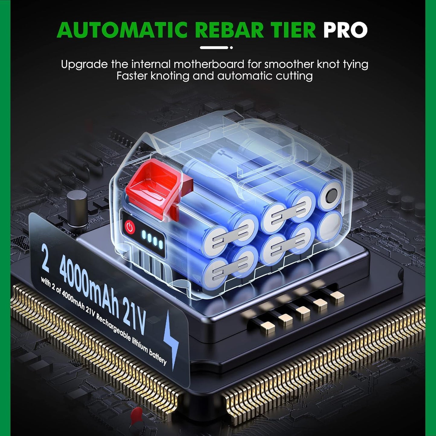 NEWTRY Cordless Rebar Tying Gun with 2x2000mAh Batteries, Automatic Rebar Tier Tool for 0.3" to 1.33" (7-34mm) Steel Rebar, Portable Electric Rebar Tie Tool