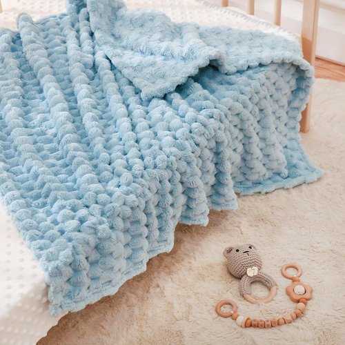 HOMRITAR Baby Blanket - Soft Fluffy Fleece for Nursery | Cozy 3D Jacquard Design, 30 x 40 Inch, Blue