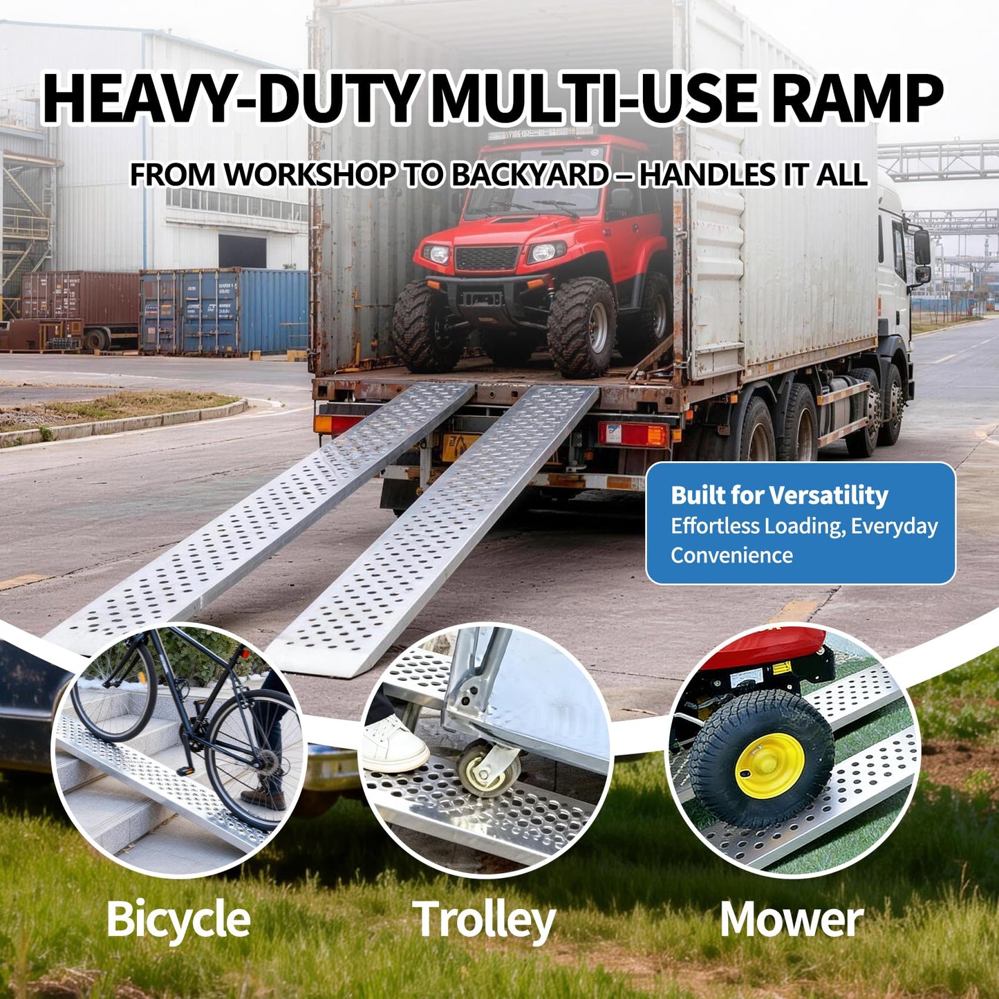 GETTKAOR Heavy Duty Steel Loading Ramps - 880 LbS Capacity Anti-Slip Shed Ramps with Locking Bolts for Lawn Mower, ATV, Motorcycle and Dirt Bikes,2-Pack (880lbs-1.5m)