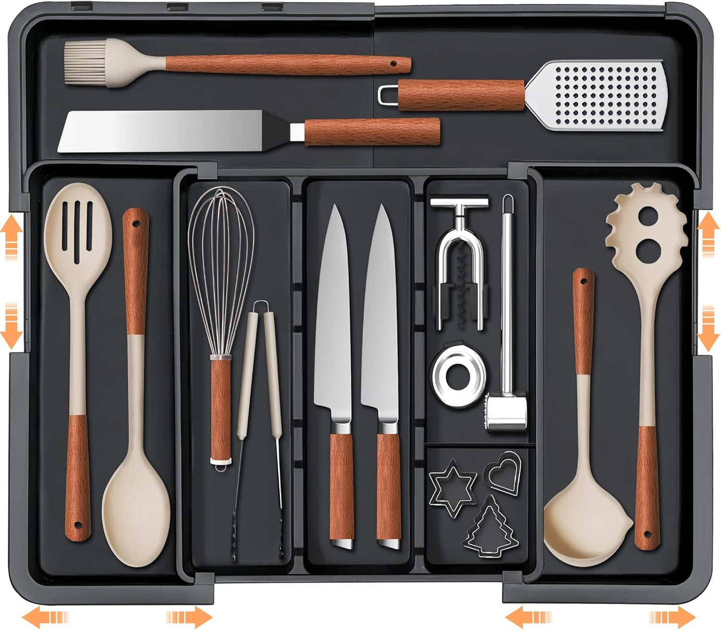 Spaclear Utensil Drawer Organizer - Expandable Silverware Holder with Adjustable Dividers | Black