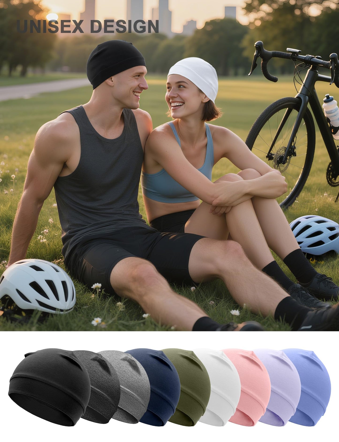 ROYBENS 97% Cotton Skull Caps Beanies for Men Women, Breathable Helmet Liner Sleep Hat Sweat Wicking Cap, Balck 2-Pack