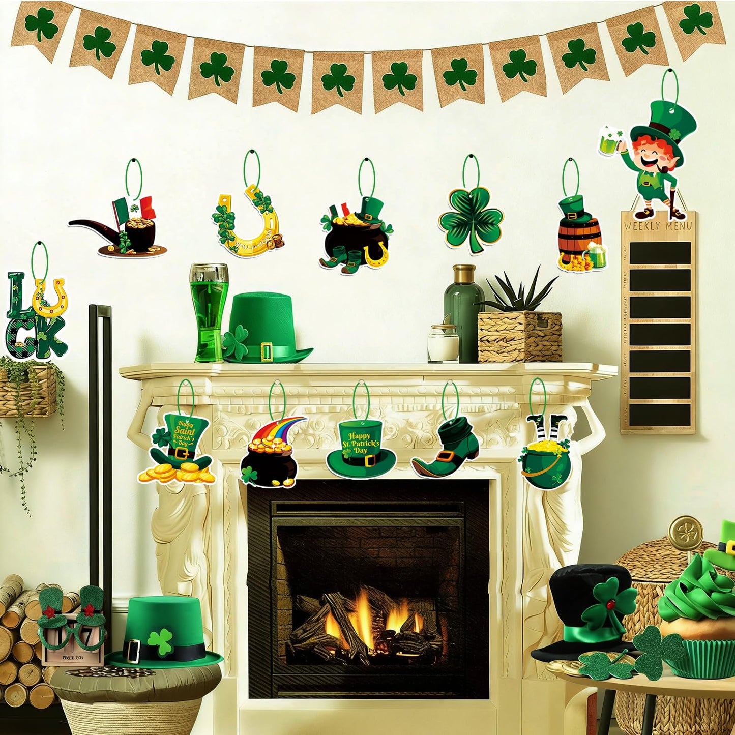 St. Patricks Day Decorations 36pcs Wooden Shamrock Ornaments, Spring Lucky Irish Day Tree Ornaments St Patrick's Day Home Party Hanging Decorations