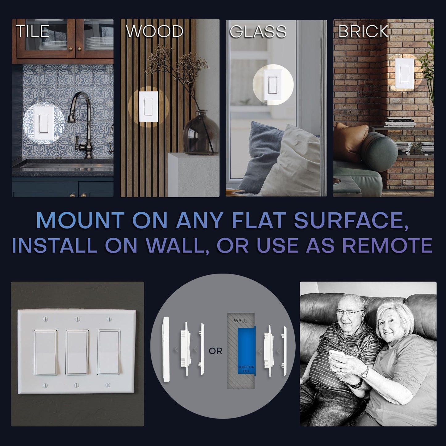 RunLessWire 3-Way Battery-Free DIY Wireless Light Switch Kit 150ft RF Range Self-Powered by Kinetic Energy for Hallways & Stairways: 2 Remote Switches Control 1 5A On/Off Receiver White