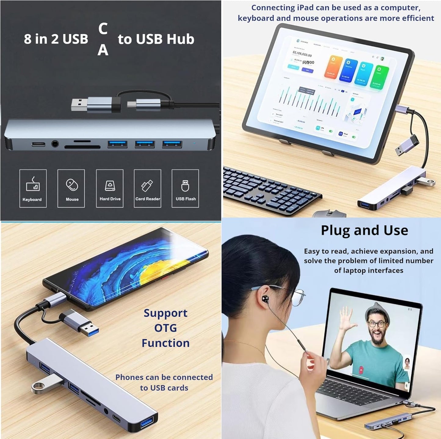 MiaoYfei 8 1 3.0 4 1 USB C Hub Upgrade in USB Splitter Port Extender for Laptop, USB Hub USB Adapter&USB C Splitter USB