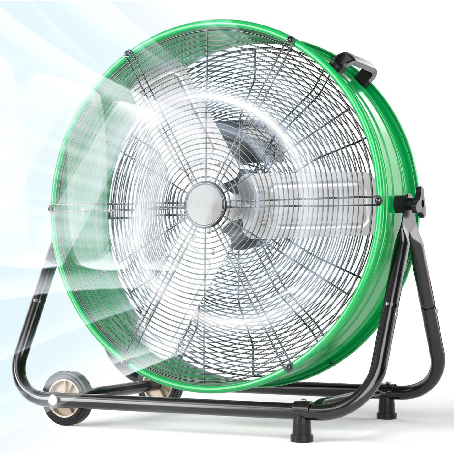 LifePlus 24 Inch Industrial Drum Fan, 320W High Velocity Floor Fan, 3 Speed Heavy Duty Metal Air Circulator, 360° Tilt with Casters Handle ETL Standard for Patios, Warehouse, Commercial, 8900CFM
